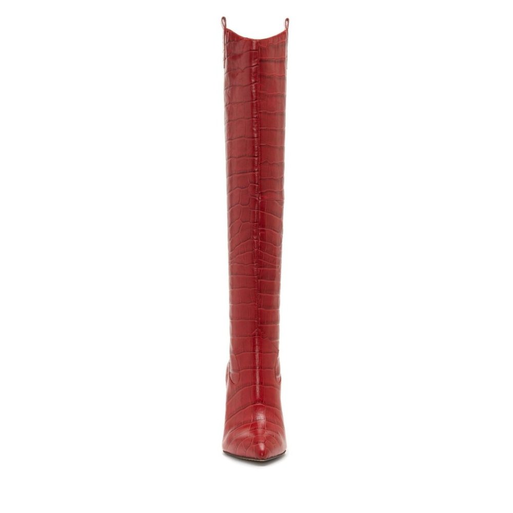 SOLD VINCE CAMUTO Kervana Pointy Toe Knee High Crocodile Boot Red 8.5 NEW - Picture 3 of 13